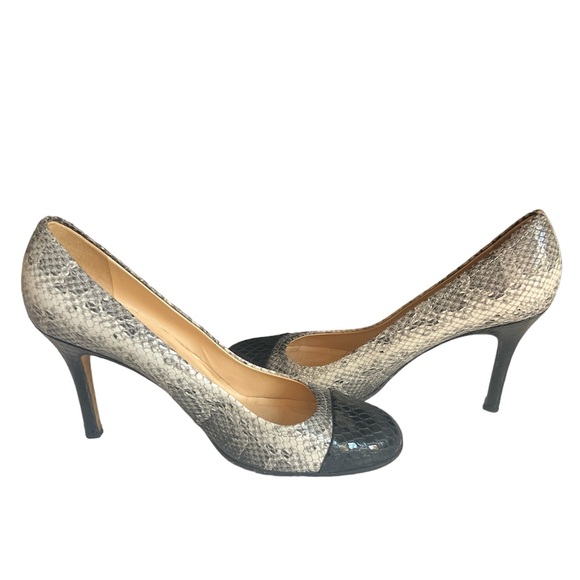 Kate Spade Karolina Heels Pumps Shoes Two Tobe Snakeskin Patent Black White 9.5 - Picture 4 of 8